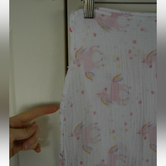 Lollypop Unicorn Rainbow Baby Swaddle Blanket Hearts Pink White Yellow Muslin - Picture 5 of 9